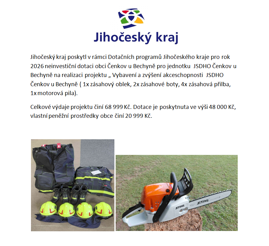 Vybavení a zvýšení akceschopnosti JSDHO Čenkov u Bechyně
